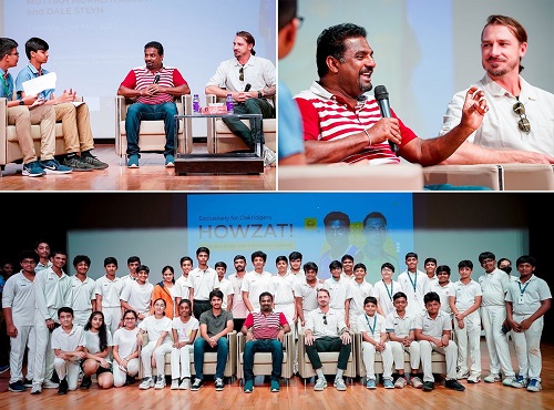 Cricket Legends Muttiah Muralitharan and Dale Steyn Visit Oakridge International School Gachibowli